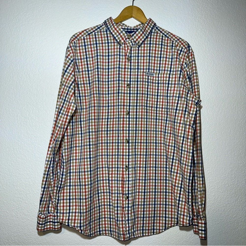 Men’s Columbia Long Sleeve Plaid Button-Down Shirt Logo Pocket Size Large